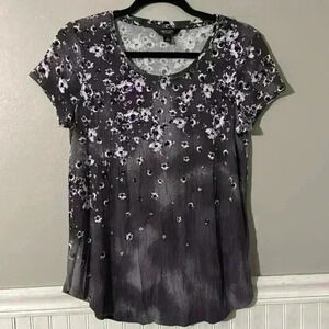 Simply Vera / Vera Wang Floral Purple Short Sleeve Top